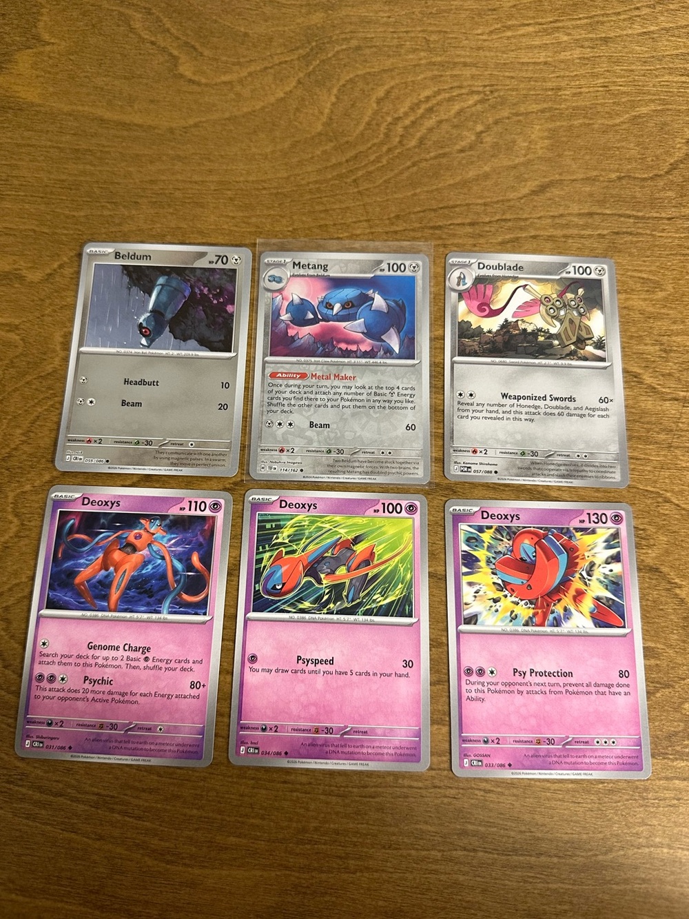 Lot of 6 Pokemon Cards -  Deoxys, Beldum, Metang, and Doublade NM